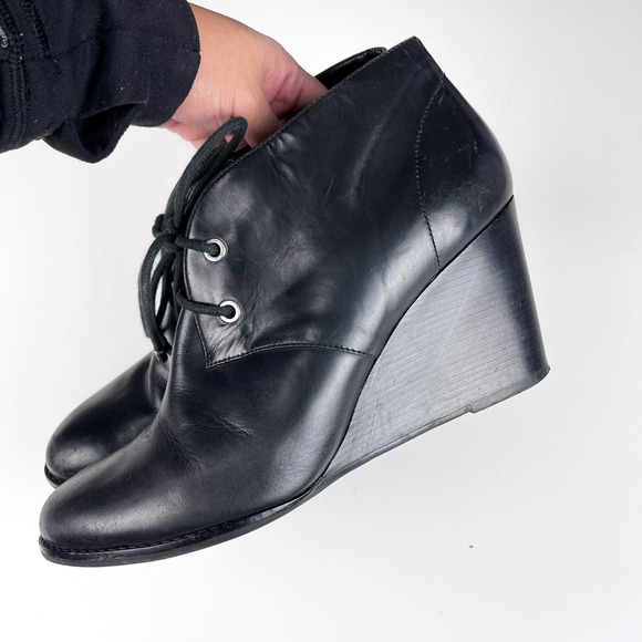 Cole Haan Womens 10 B Wedge Leather Lace Up Ankle Booties Boots Black - Picture 5 of 12